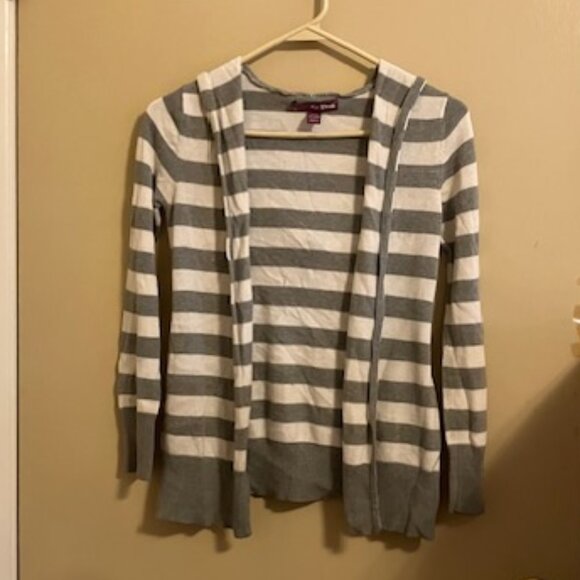 Gray and White Striped Knit Hoodie - Picture 1 of 5